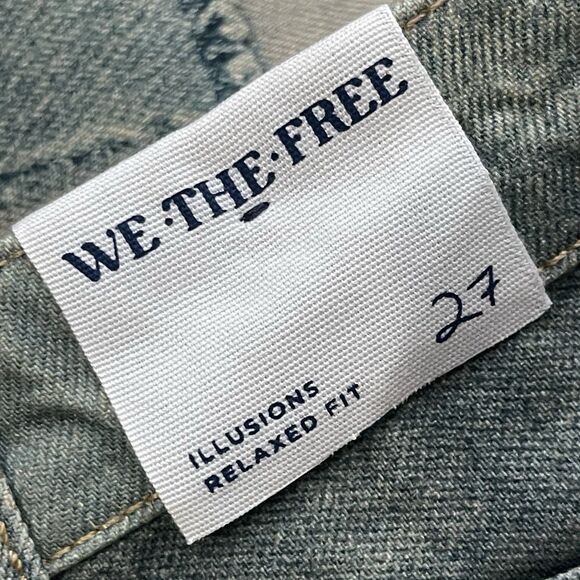 FREE PEOPLE Illusions Printed Relaxed Jeans Size 27 Indigo Combo NEW Boho Barrel - Picture 10 of 15